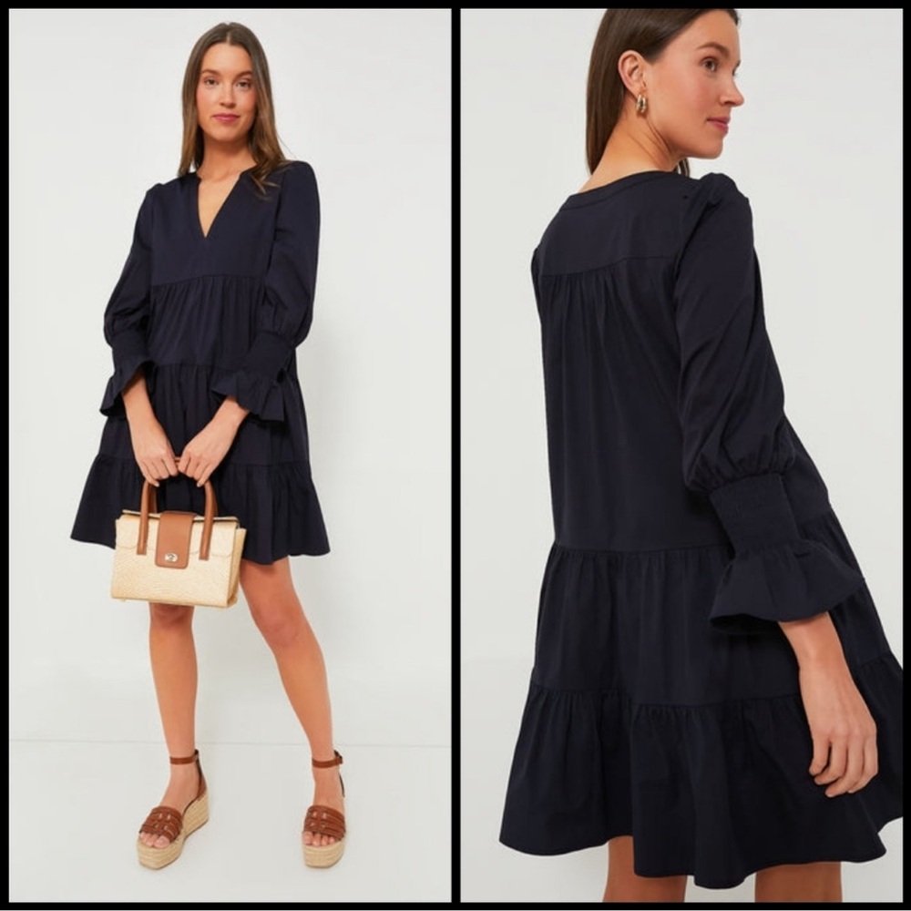 TUCKERNUCK POMANDER PLACE Navy Blue Poplin Tiered Dress Women’s XL - Picture 3 of 15